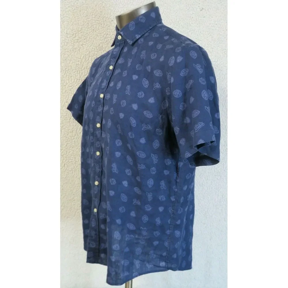 Mens Ralph Lauren Short Sleeve Button Front Shirt Linen Size L Blue Button Front
